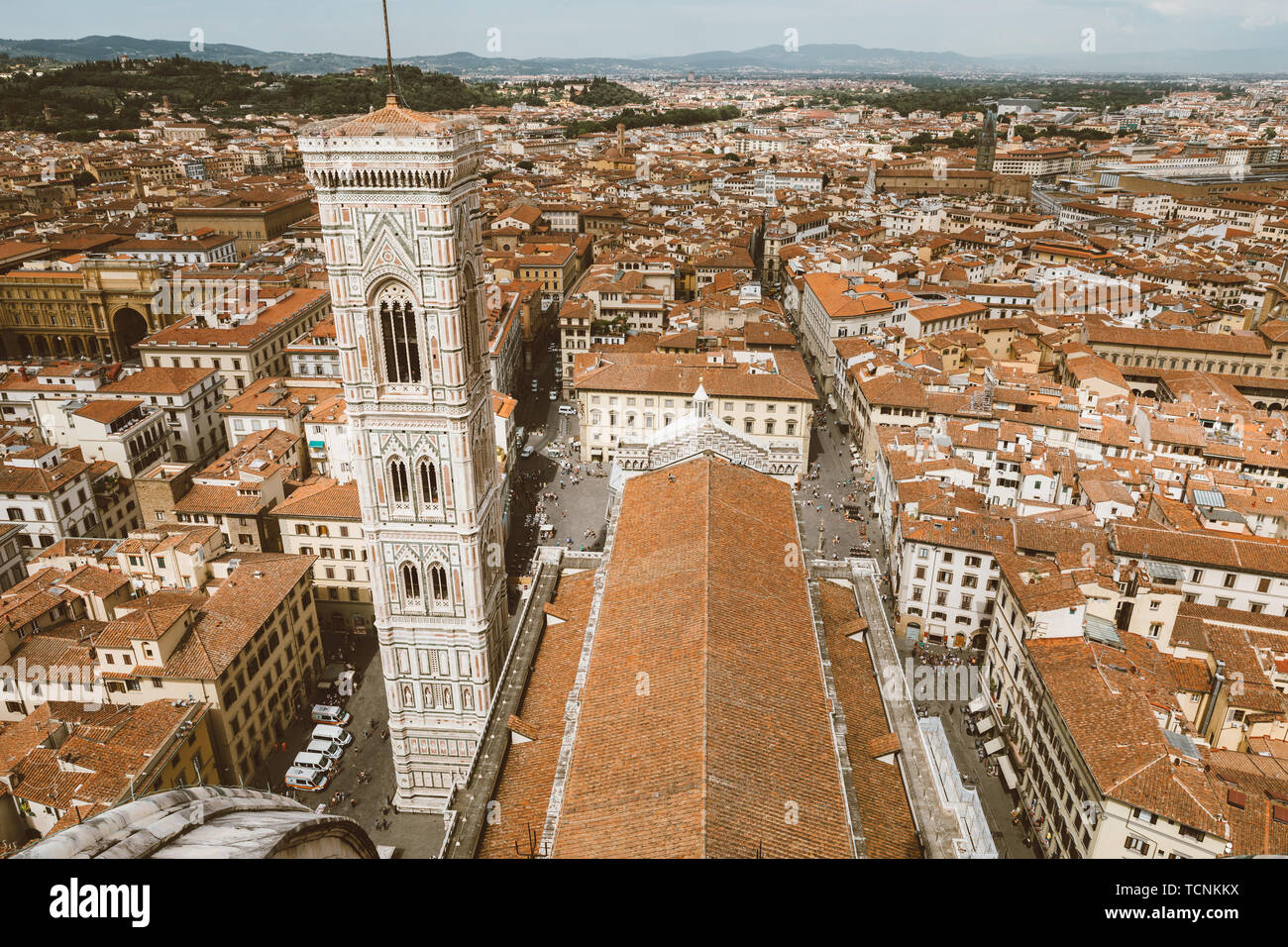 Vue Aérienne Vue panoramique de la ville de Florence et Giotto's Campanile campanile qui fait partie du complexe de la cathédrale de Florence (Cattedrale di Santa Maria de Banque D'Images