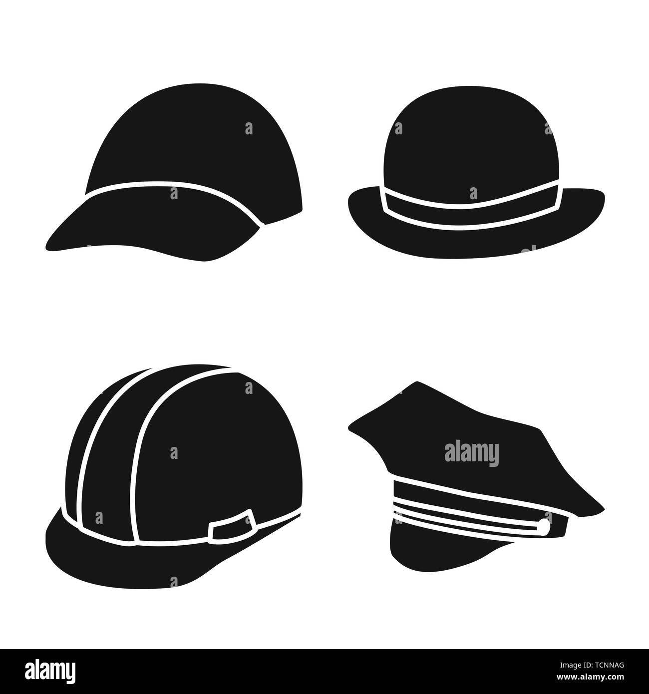 Objet isolé de beanie et beret signe. Collection de beanie et napper symbole boursier pour le web. Illustration de Vecteur