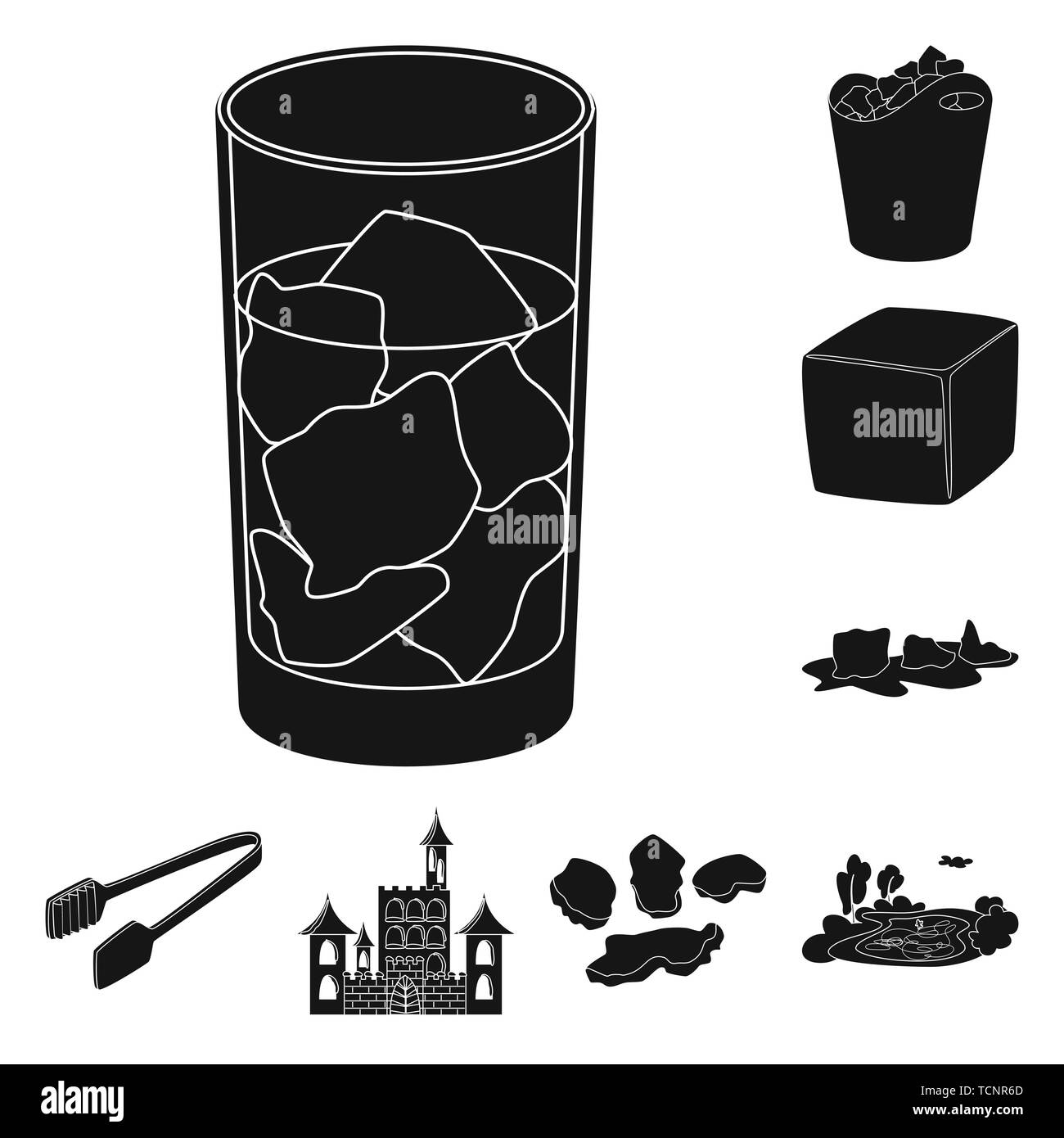 Seau de glace,cube,pince,château,éclats,étang,verre,verre,vaisselle,couverts,fusion,,sculpture,pieces,lac,cristal,bloc cuisine,cafe,sculpture,a gelé,hiver,Bar,,capacité liquide translucide,cantine,forêt,froid,transparent,gel,eau,d,un,humide,carre,pureté,texture,set,congelés icône,,illustration,collection,isolé,design,graphisme,élément,signer,Black,de simples vecteurs vecteur , Illustration de Vecteur