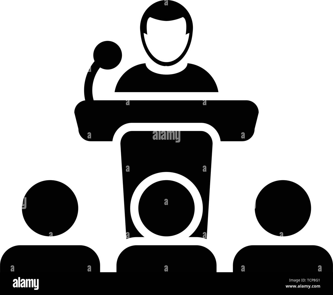 L'icône de prise de parole en public vector personne mâle sur podium de présentation et séminaire avec microphone dans glyph pictogramme illustration Illustration de Vecteur