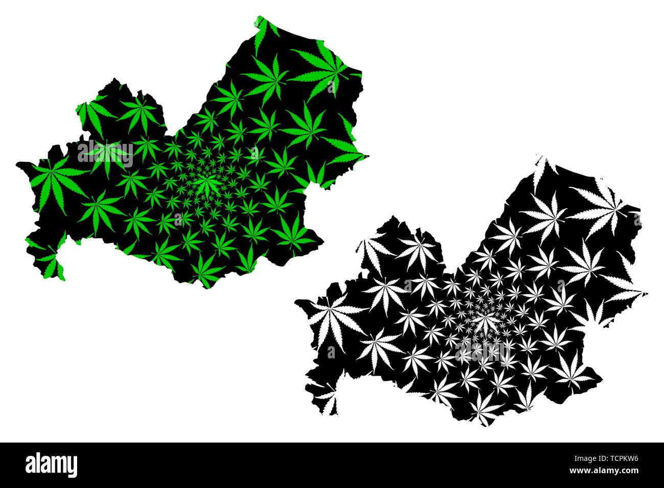 Molise (région autonome d'Italie, République Italienne) la carte est conçue de feuilles de cannabis vert et noir, Molise carte de marijuana, THC) foli Illustration de Vecteur