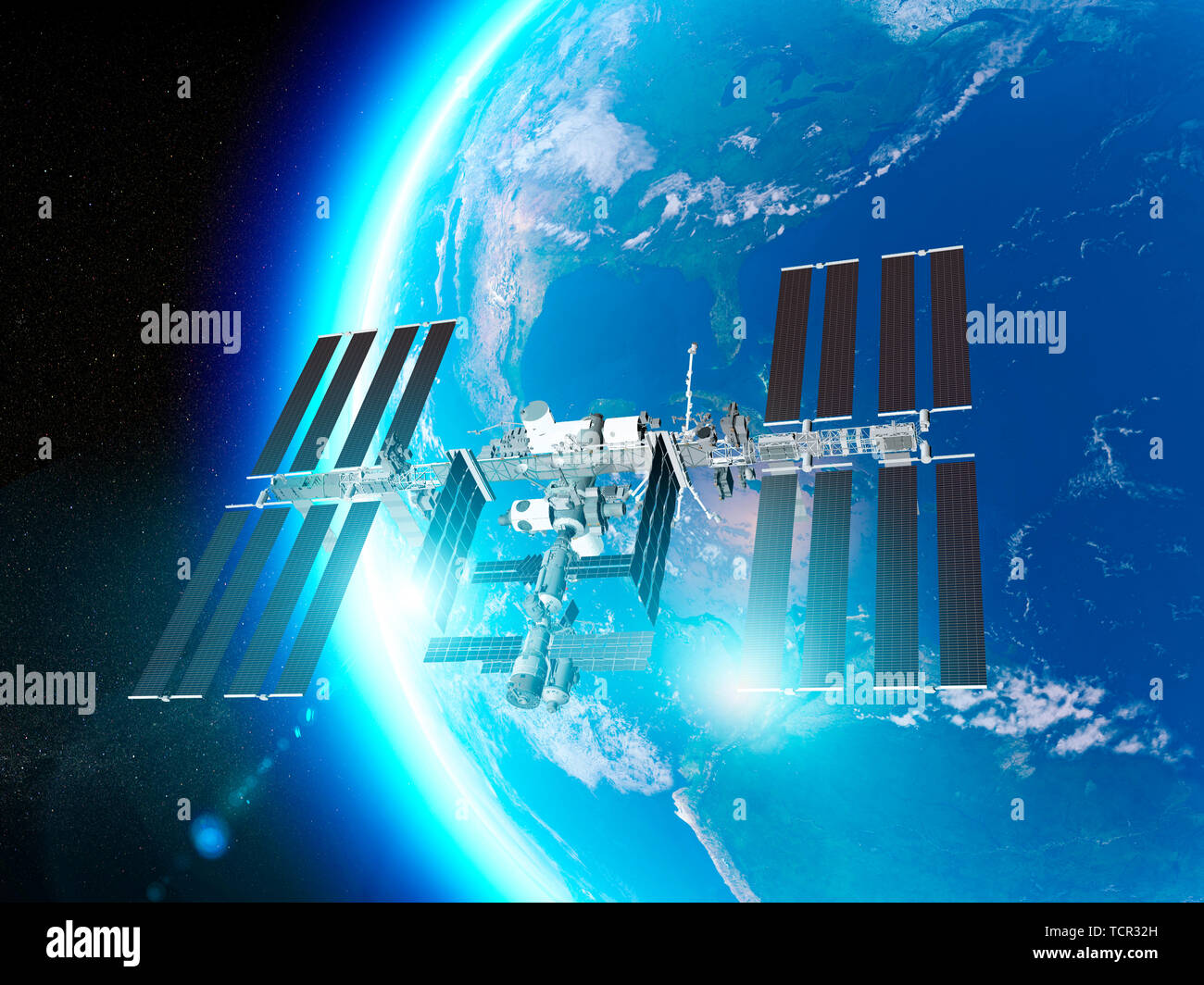 La Station spatiale internationale (ISS) est une station spatiale, ou un satellite artificiel habitable, en orbite terrestre basse. Satellite de la terre et de l'ISS Banque D'Images
