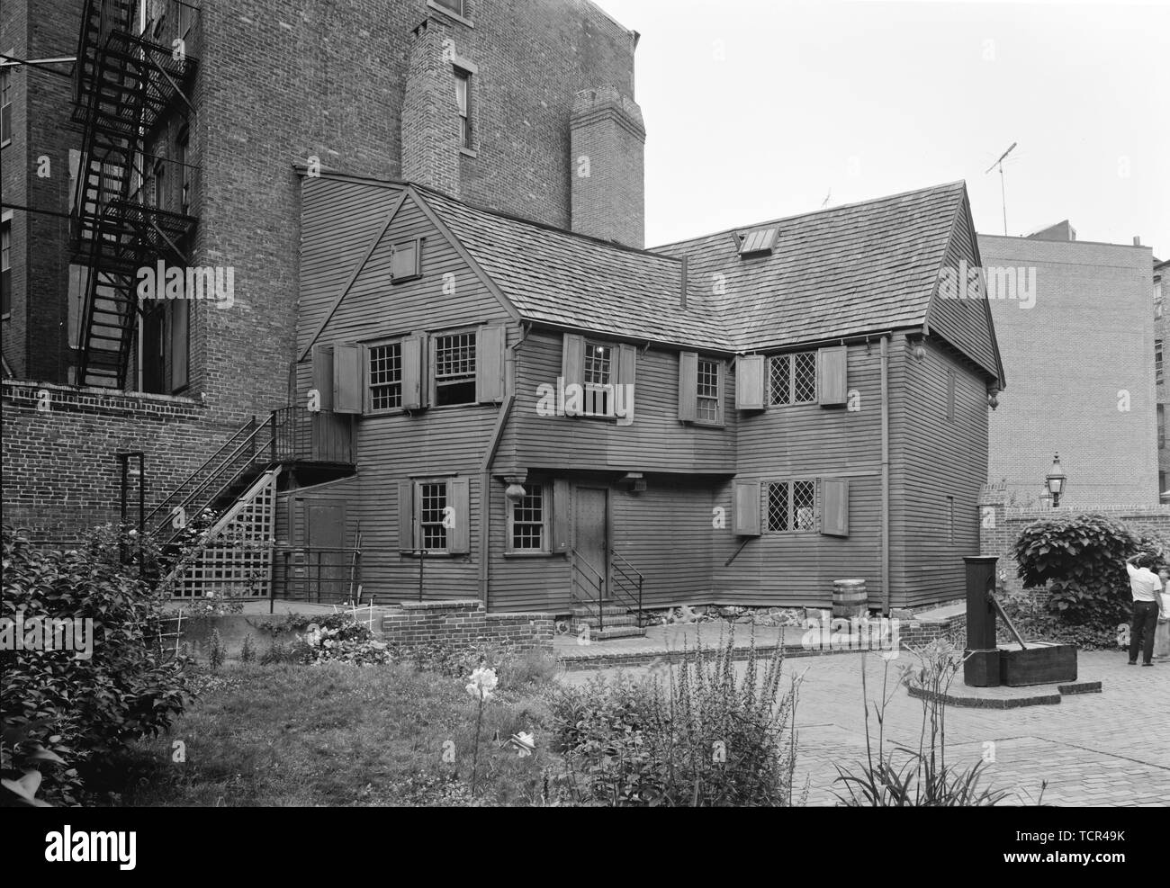 Élévation arrière, face à l'ouest - Maison de Paul Revere, 19 North Square, Boston, comté de Suffolk, MA. Banque D'Images
