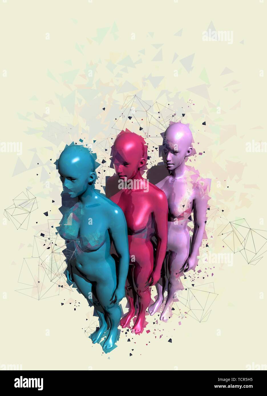 Trois personnages féminins, illustration Banque D'Images