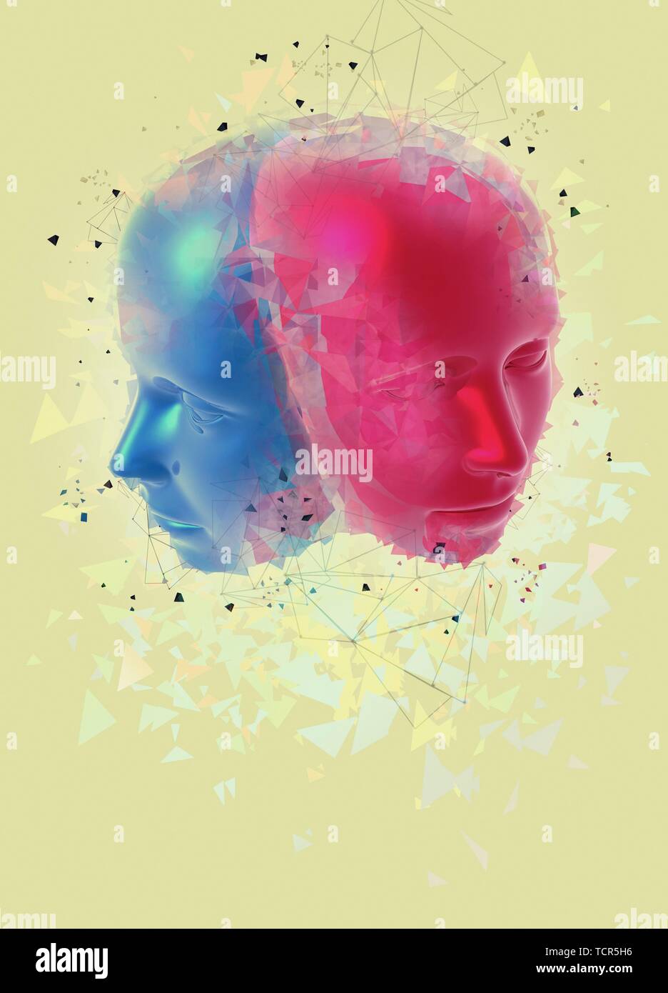 Visages roses et bleus, illustration Banque D'Images