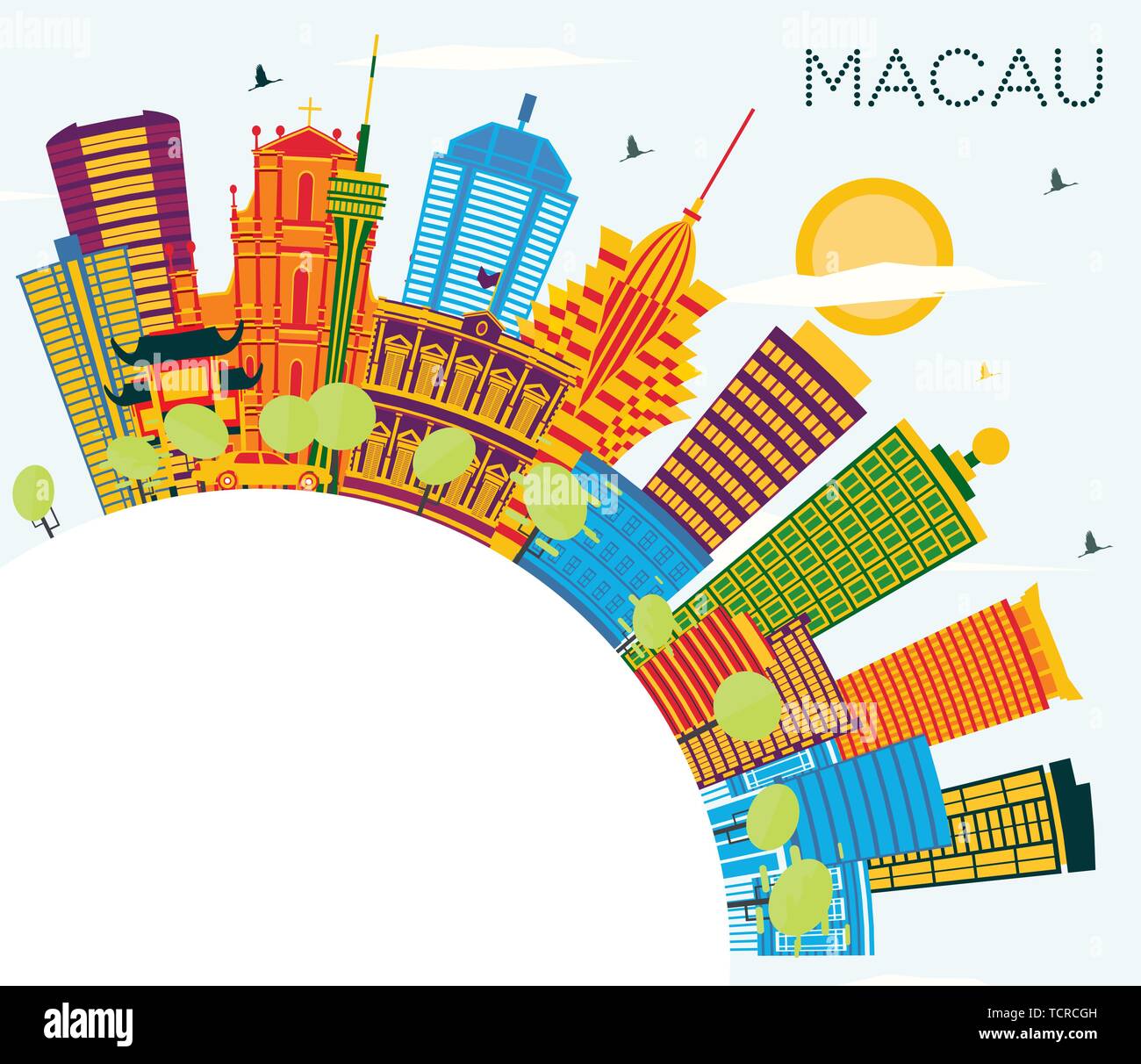 La Chine Macao Ville avec des bâtiments, de couleur bleu ciel et l'espace de copie. Vector Illustration. Les voyages d'affaires et tourisme Concept. Illustration de Vecteur