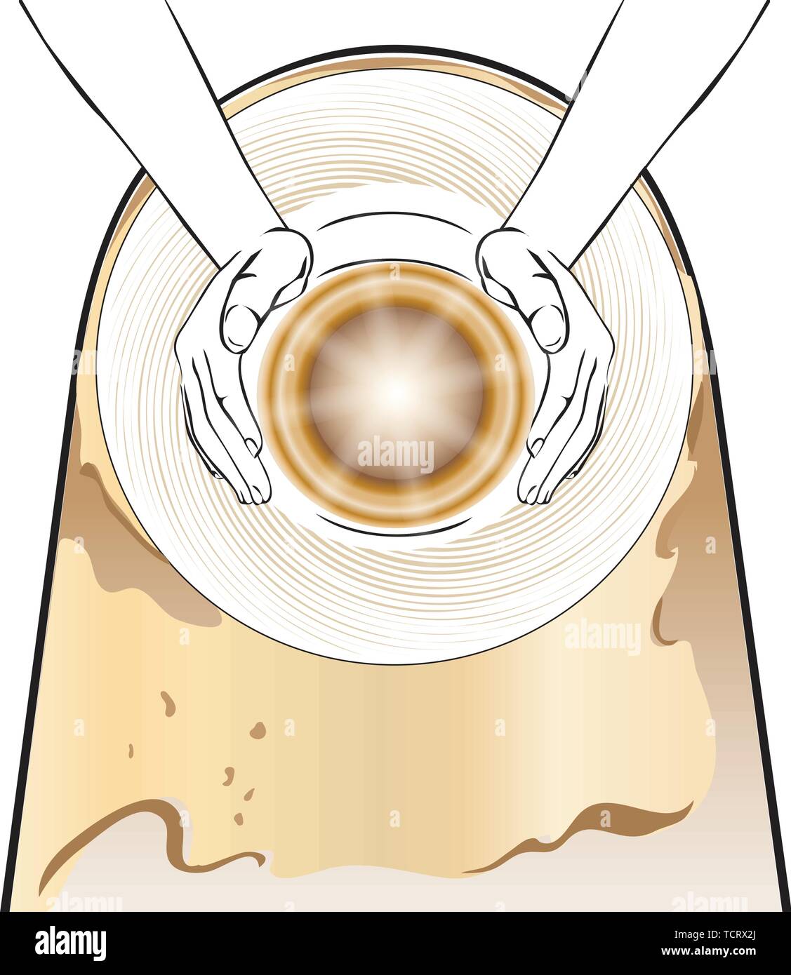 Pot Potter qui fait de l'argile sur potter s vector illustration gravure de roue. Scratch style conseil d'imitation. Illustration de Vecteur