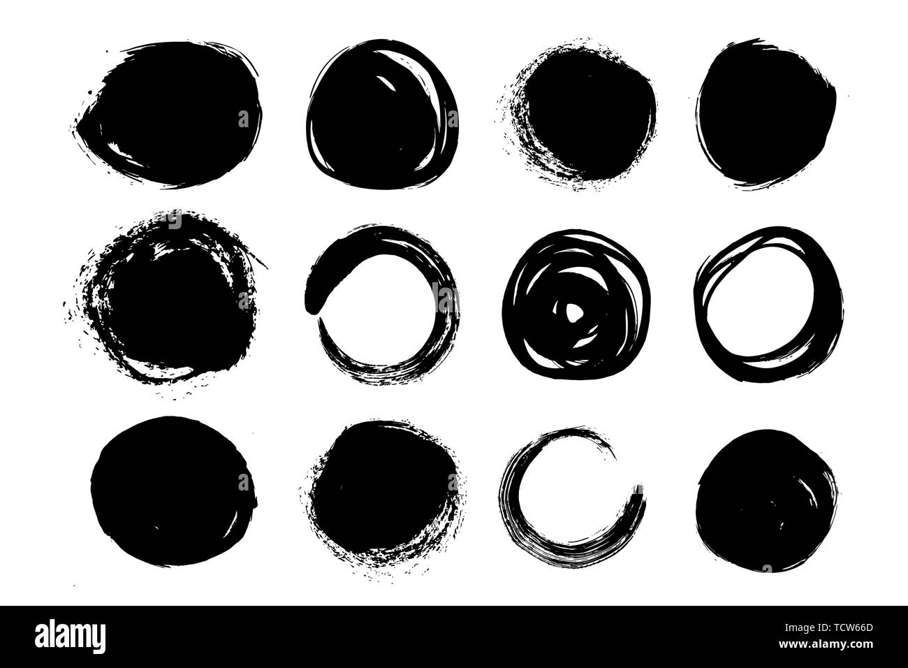 Un ensemble de formes de cercles d'images. Vector background isolé sur fond blanc. Dessin libre. sale coups. Illustration de Vecteur