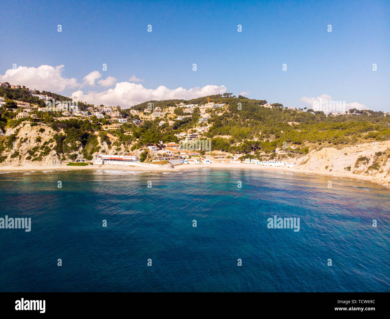 Vue aérienne de la plage à Javea Barraca Portitxol, Espagne Banque D'Images