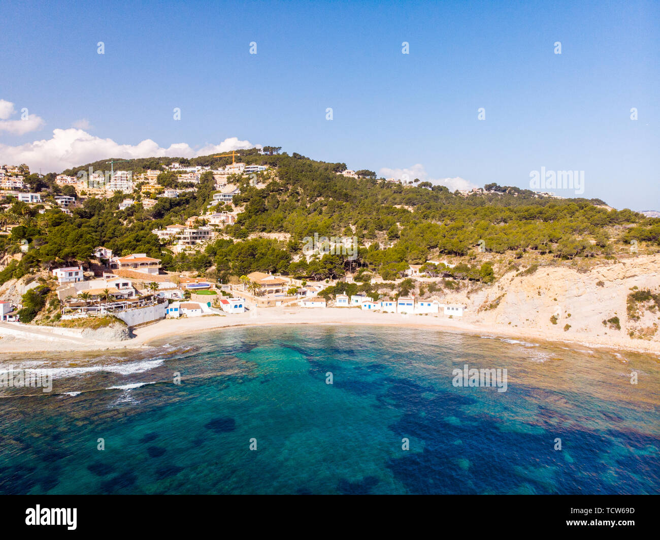 Vue aérienne de la plage à Javea Barraca Portitxol, Espagne Banque D'Images
