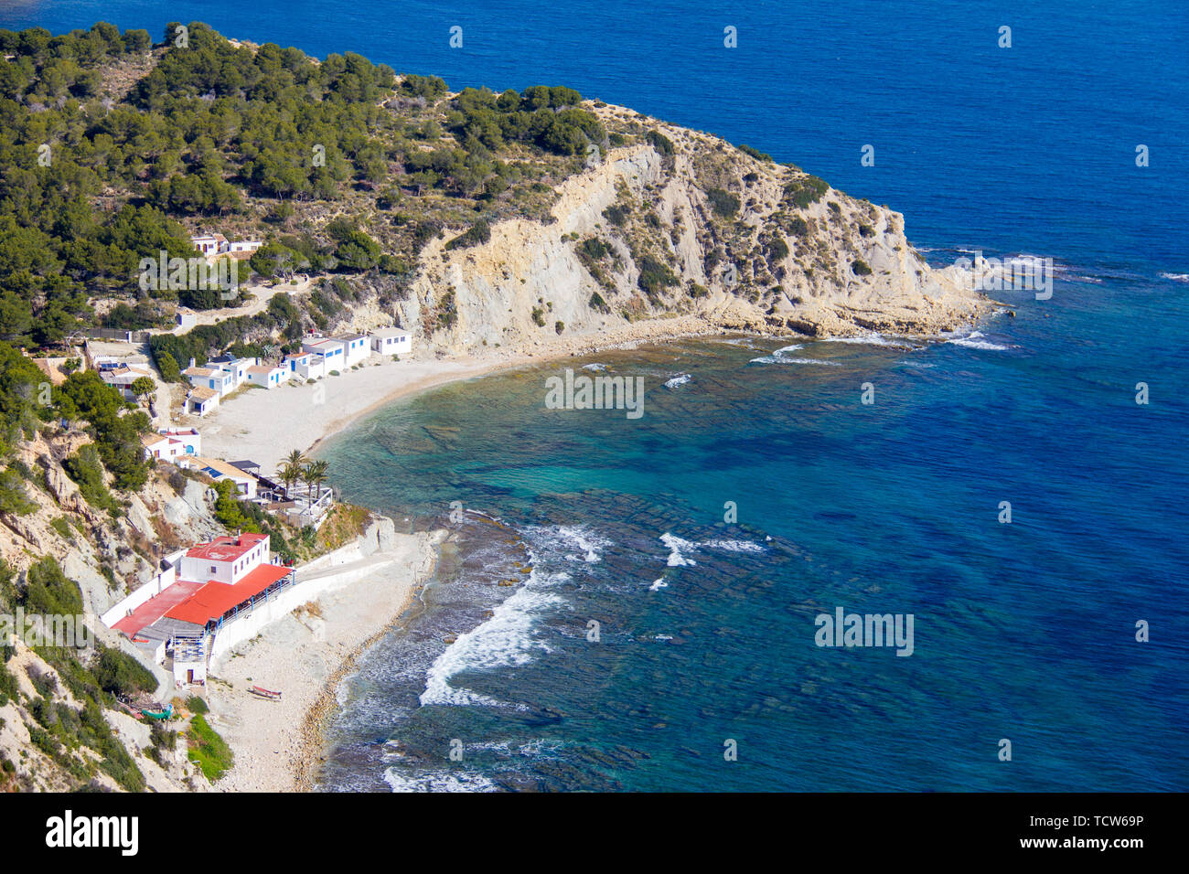 Vue aérienne de la plage à Javea Barraca Portitxol, Espagne Banque D'Images
