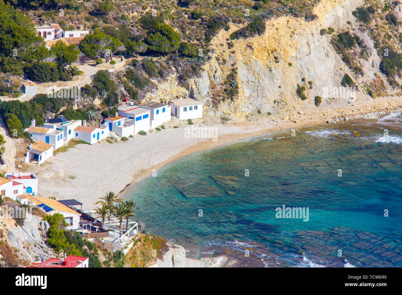 Vue aérienne de la plage à Javea Barraca Portitxol, Espagne Banque D'Images