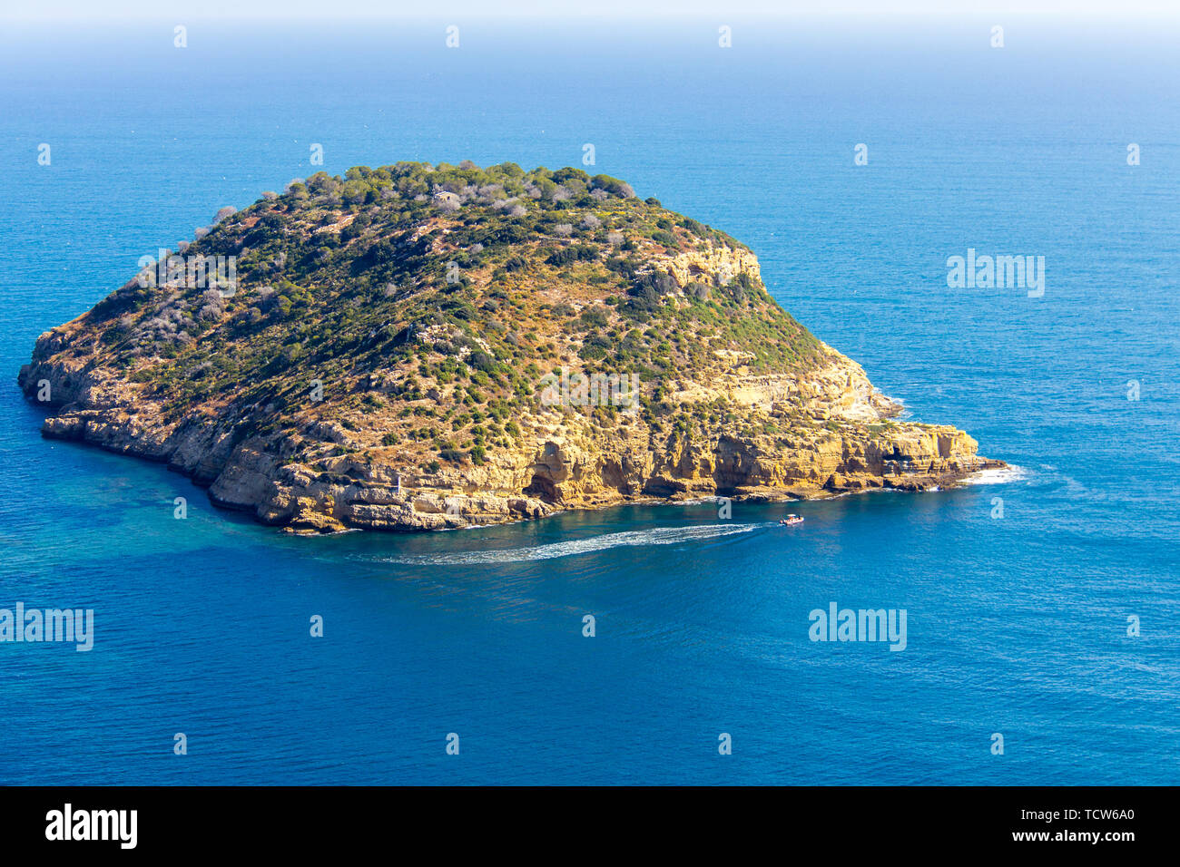Vue aérienne de Portitxol Île dans Javea, Espagne Banque D'Images