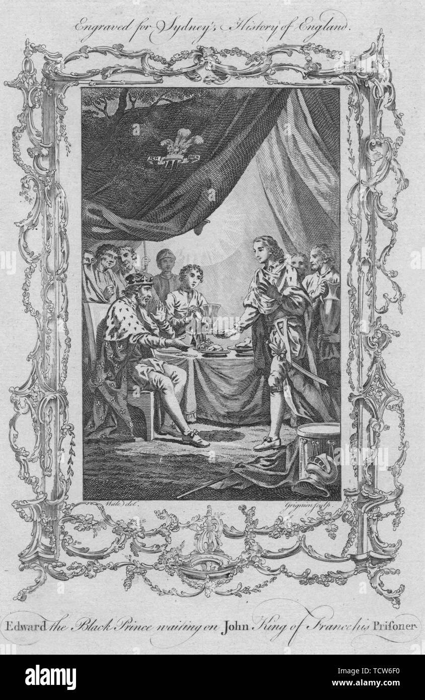 'Edward le Prince Noir en attente sur John Roi de France son prisonnier', 1773. Créateur : Charles Grignion. Banque D'Images