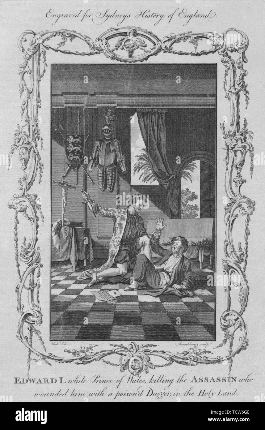 'Edward I. alors que prince de Galles, tuant l'assassin qui le blessa avec un poison'd poignard dans le Créateur : Rennoldson. Banque D'Images