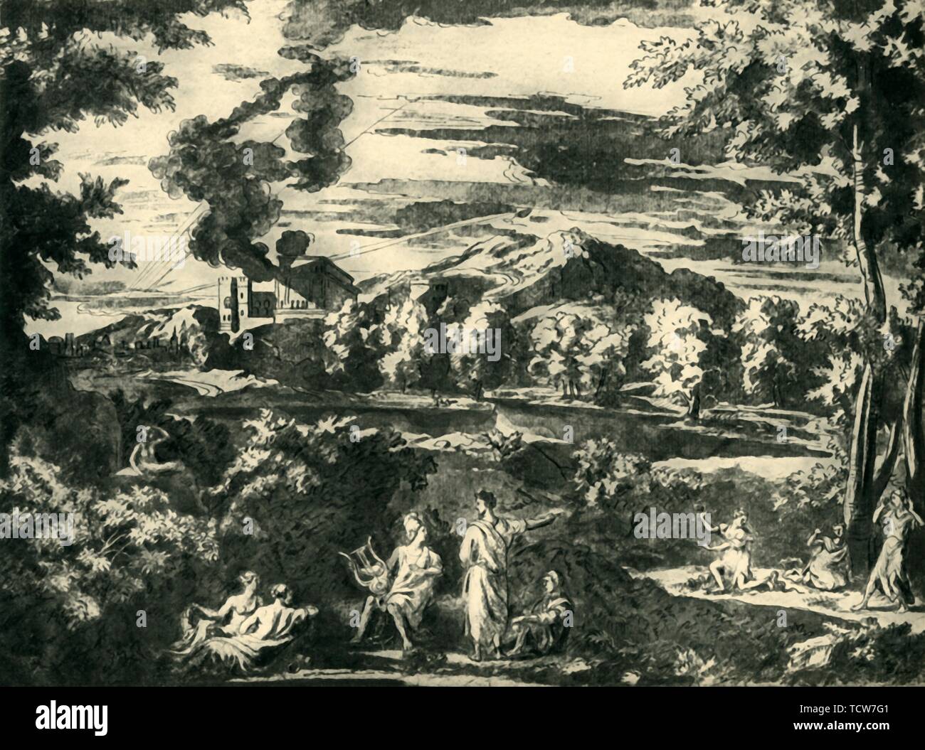 Paysage avec Orphée et Eurydice, milieu du 17ème siècle, (1943). Créateur : Nicolas Poussin. Banque D'Images
