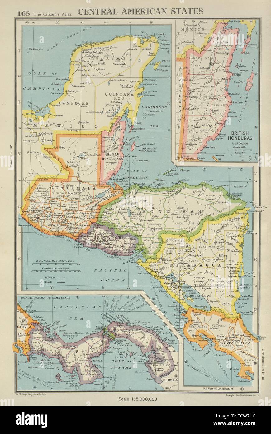 L'AMÉRIQUE CENTRALE. Panama Guatemala Nicaragua Costa Rica Honduras britannique 1947 map Banque D'Images