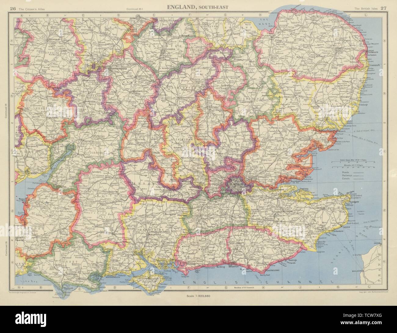 Le sud de l'Angleterre. Île d'Ely un comté de Cambridgeshire 1947 séparé la carte Banque D'Images