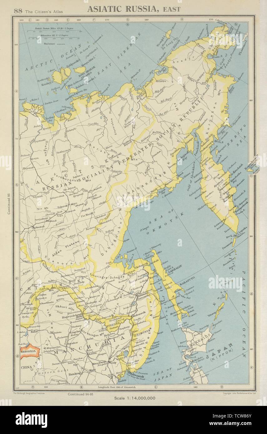 La Russie asiatique, à l'EST. La Sibérie Yakutsk. Sakhaline russe. BARTHOLOMEW 1947 map Banque D'Images