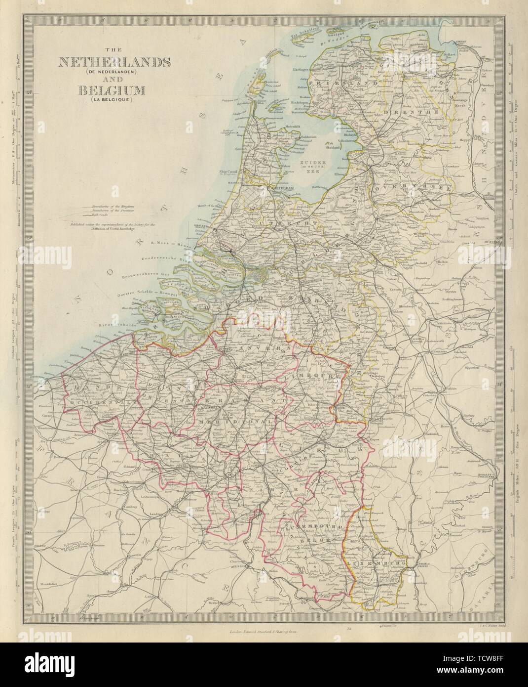 Royaume des Pays-Bas et la Belgique. Les provinces. La Hollande. SDUK 1874 carte ancienne Banque D'Images