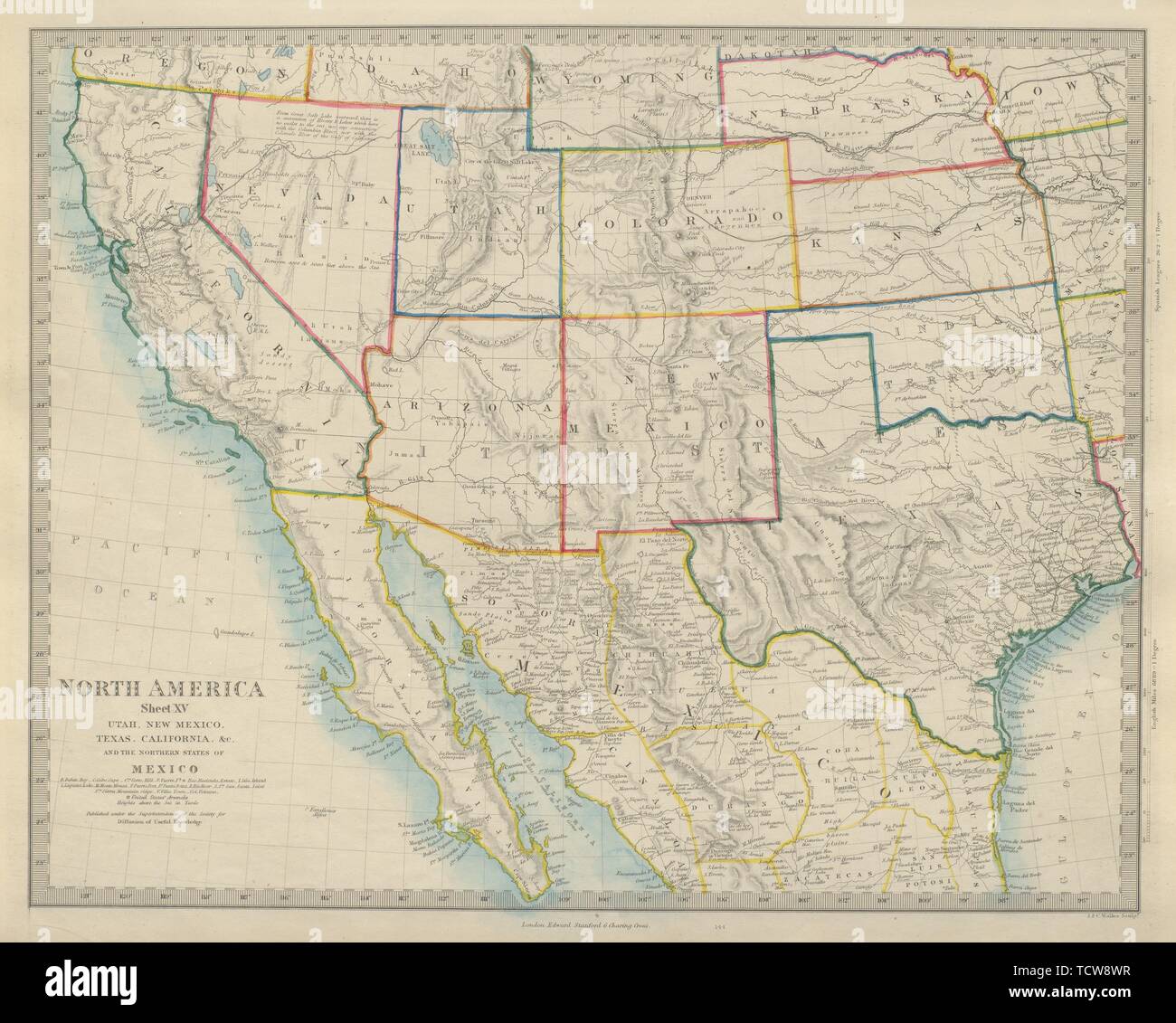 Au sud ouest des Etats-Unis et du nord du Mexique en Californie et Texas SDUK 1874 Ancien site Banque D'Images