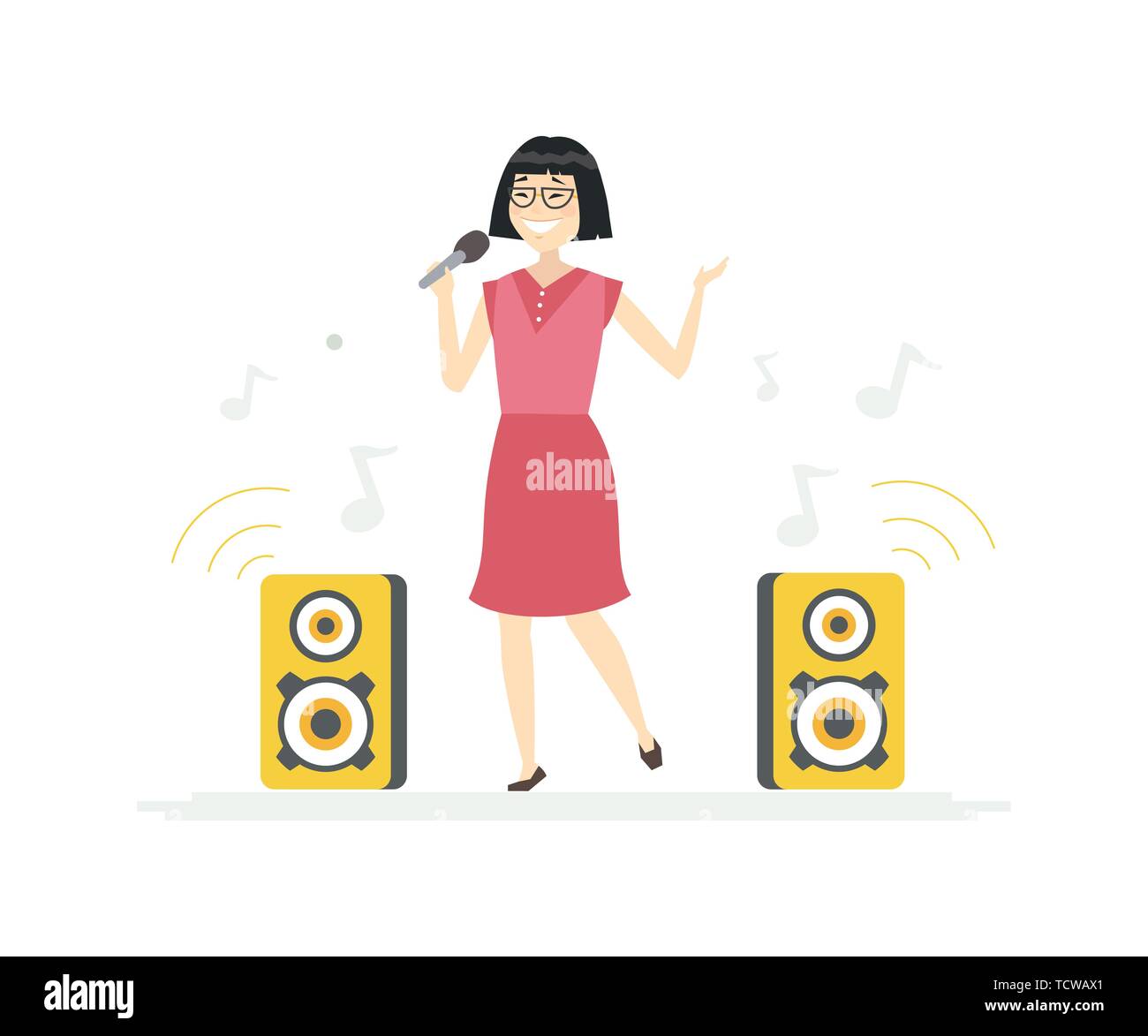 Chinese girl singing - cartoon illustration caractères personnes Illustration de Vecteur