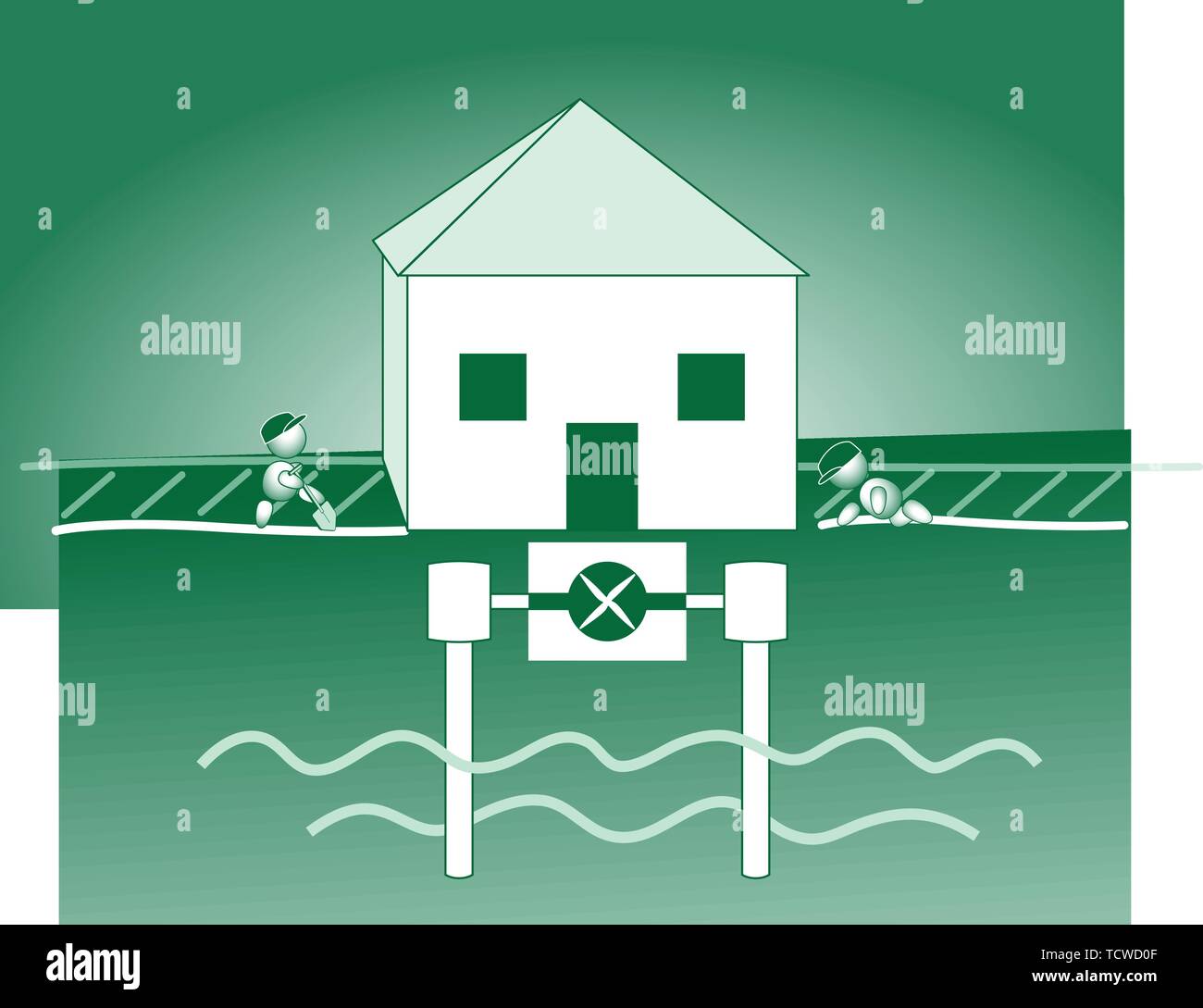 Chambre d'économie d'énergie de la pompe à chaleur eau souterraine l'eau souterraine Illustration de Vecteur
