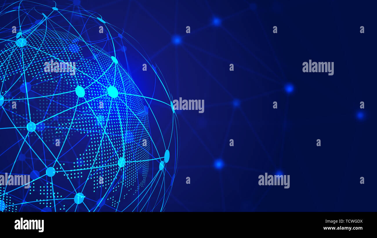 La Terre numérique, dot ligne, global network technology abstract vector background Banque D'Images