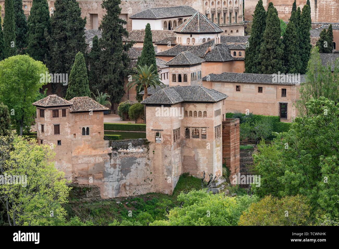 Palais Nasrides, château de ville mauresque de l'Alhambra, site du patrimoine mondial de l'UNESCO, Grenade, Andalousie, Espagne Banque D'Images
