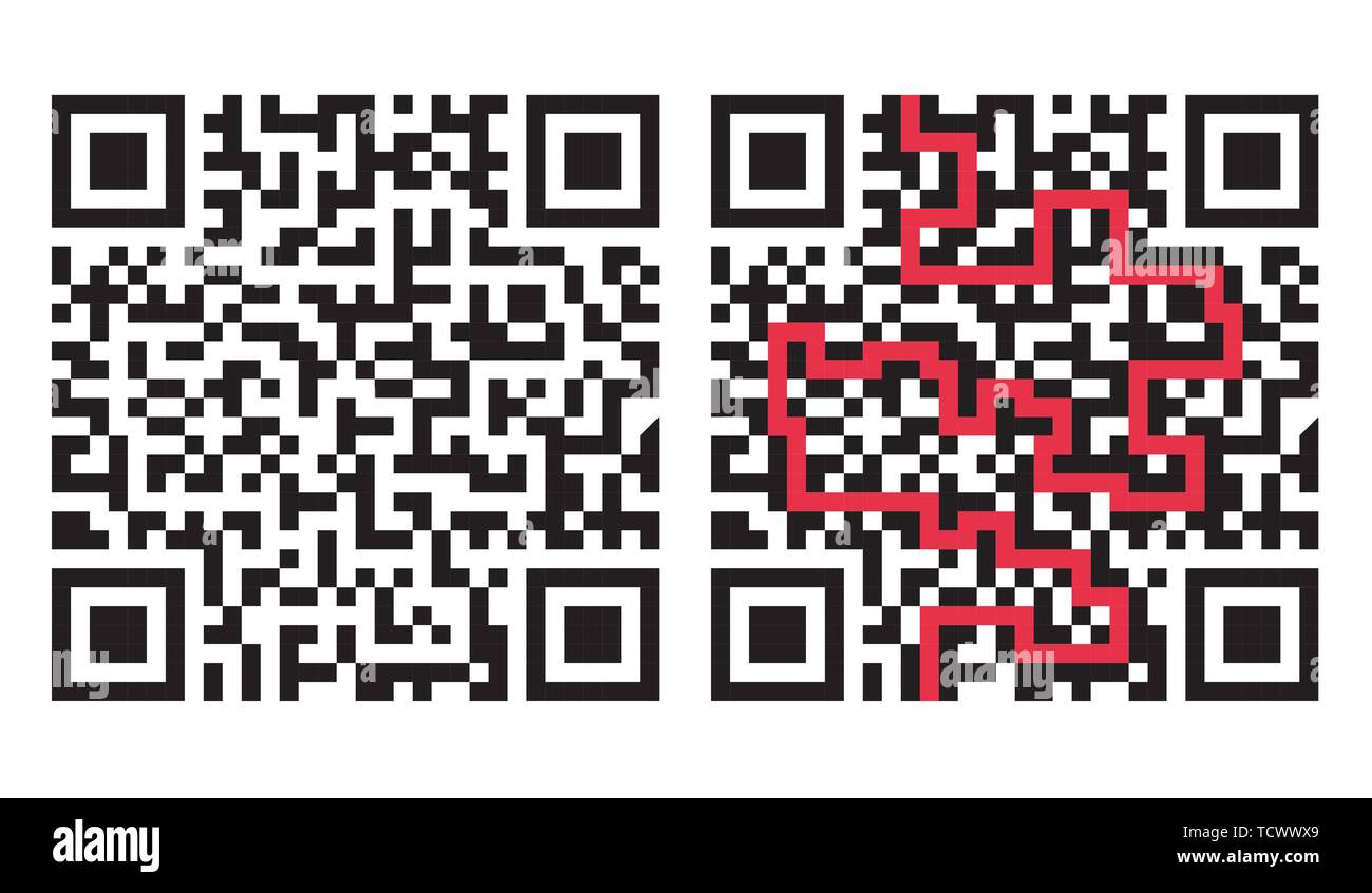 Labyrinthe de QR Code avec la solution en rouge - regroupées séparément Illustration de Vecteur