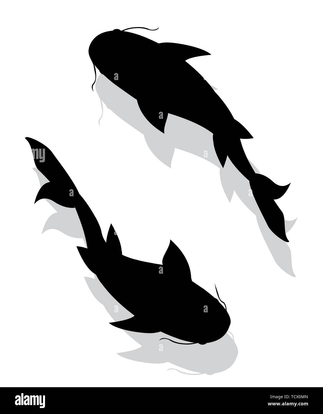 Deux poissons vecteurs silhouettes over white background Illustration de Vecteur