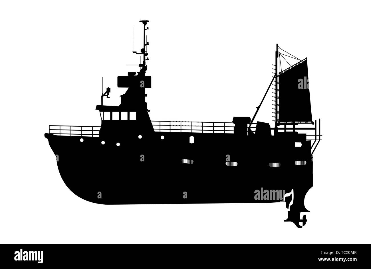 Silhouette vecteur d'une grande barge, bateau de pêche Illustration de Vecteur