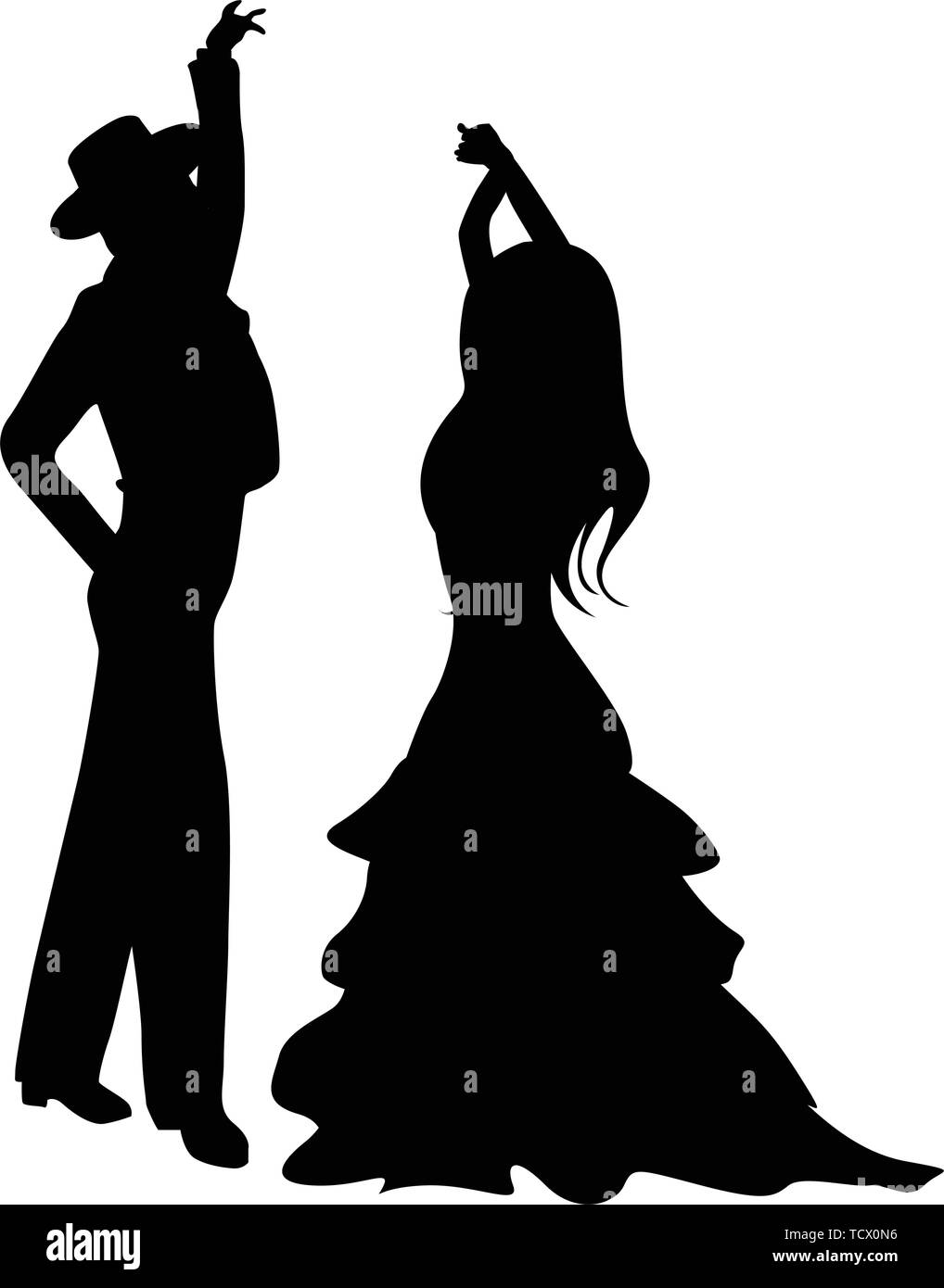 Danseurs de Flamenco silhouettes, isolés et des objets groupés sur fond blanc Illustration de Vecteur