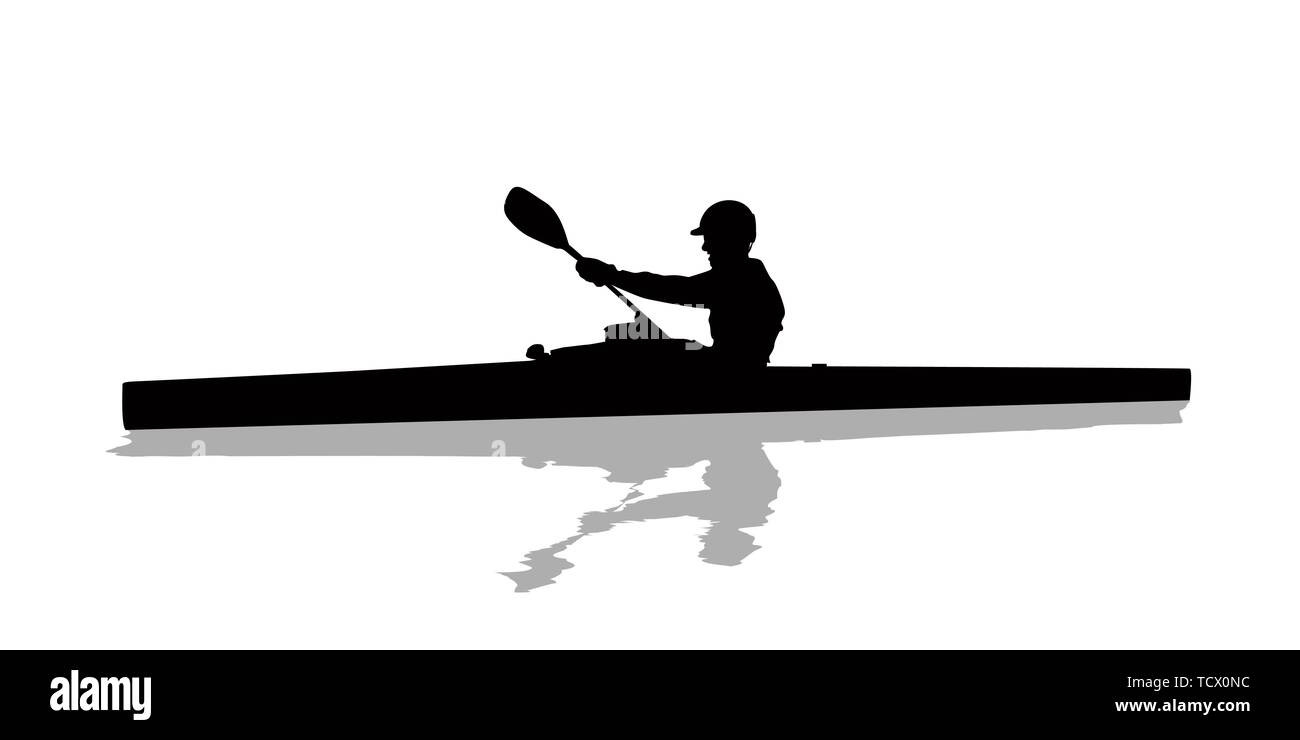 Silhouette d'un kayakiste sur l'eau, objets isolés sur fond blanc Illustration de Vecteur