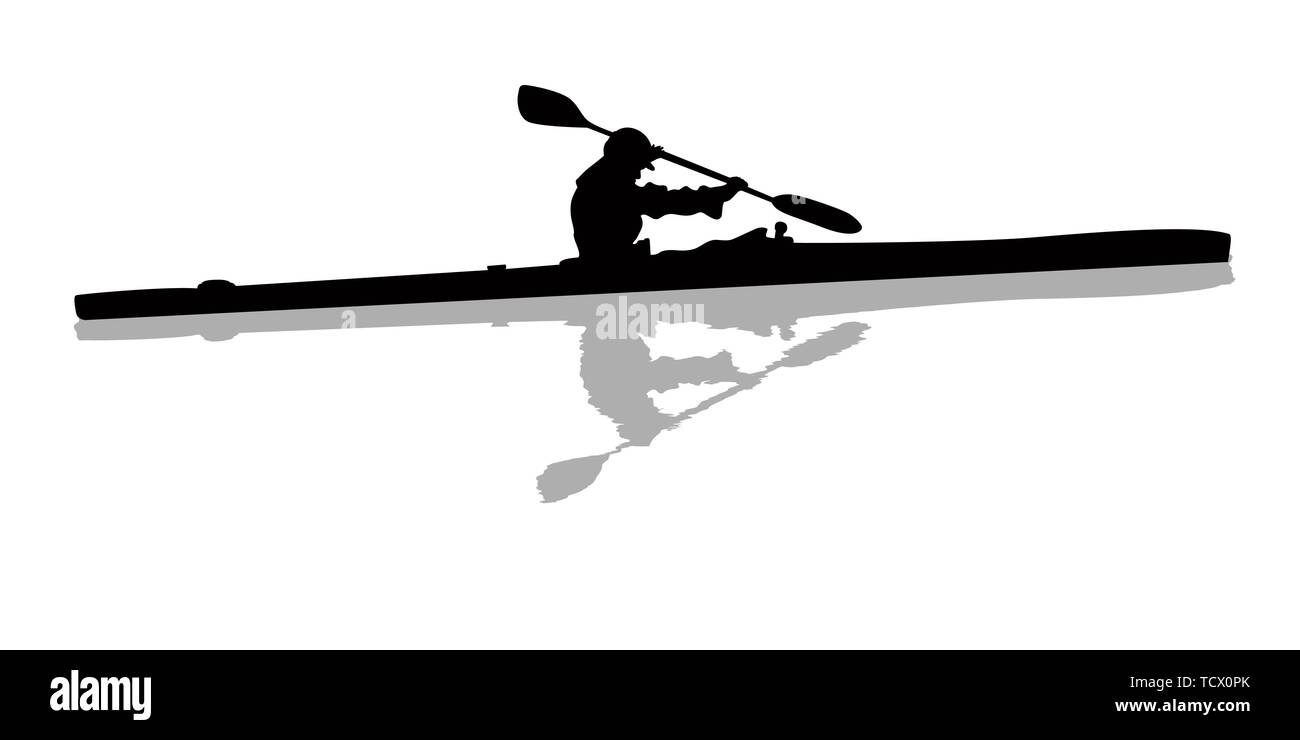 Silhouette d'un kayakiste sur l'eau, objets isolés sur fond blanc Illustration de Vecteur