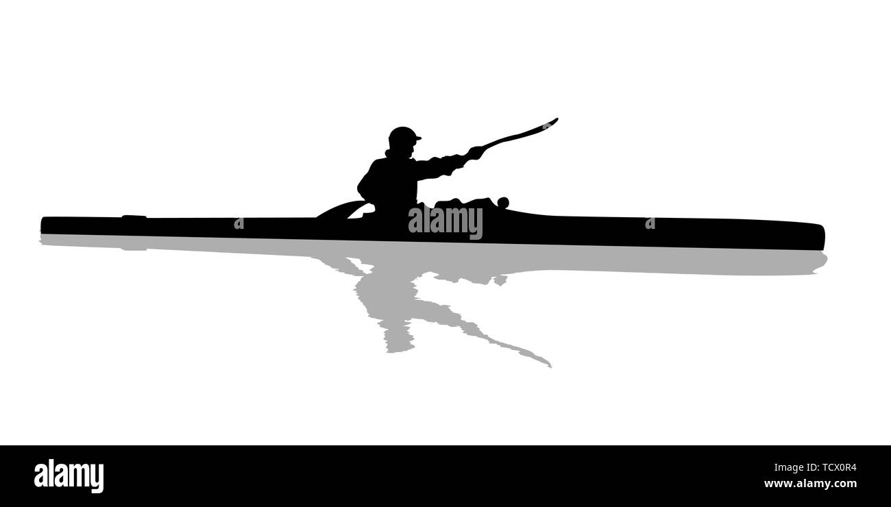 Silhouette d'un kayakiste sur l'eau, objets isolés sur fond blanc Illustration de Vecteur