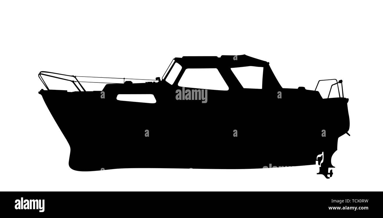 Yacht à moteur silhouette sur fond blanc Illustration de Vecteur