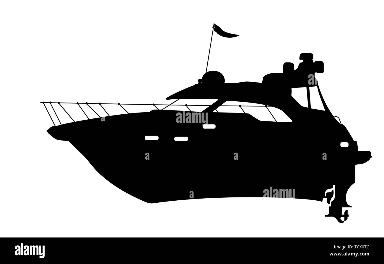 Petit bateau à moteur, bateau silhouette sur fond blanc Illustration de Vecteur