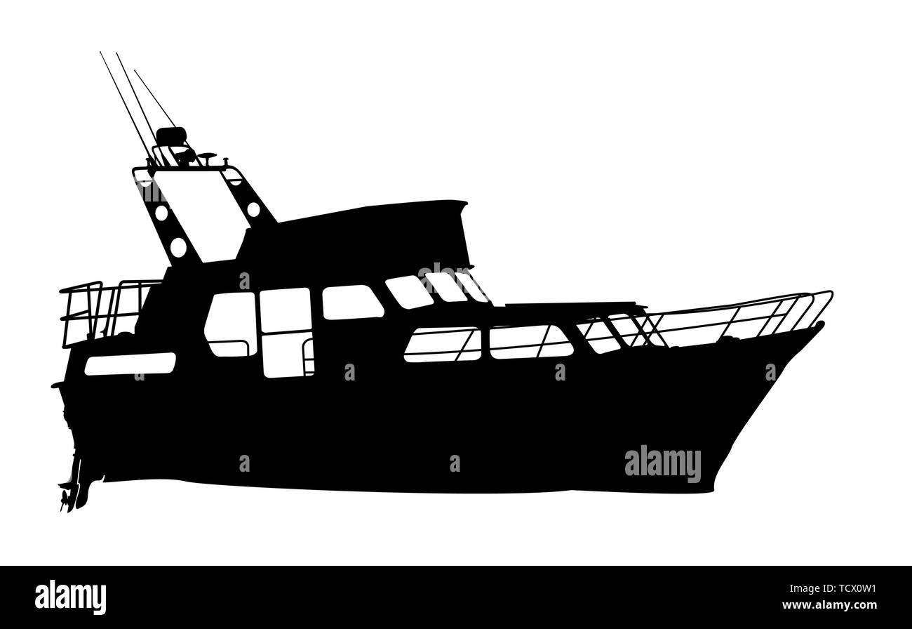 Yacht à moteur silhouette sur fond blanc Illustration de Vecteur