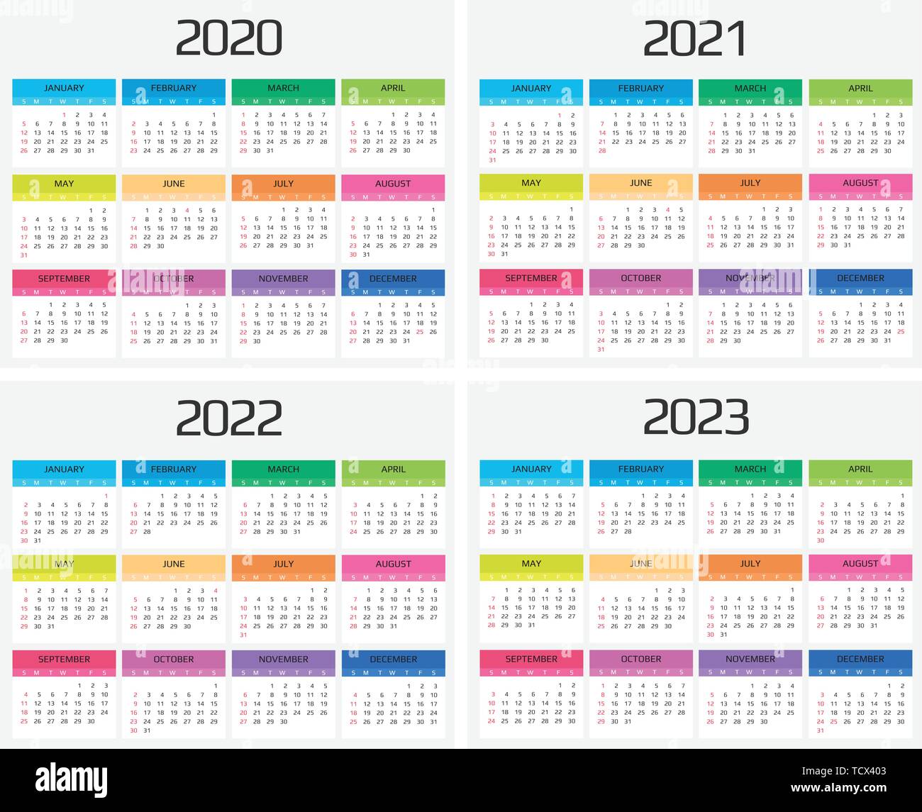 Calendrier Des événements 2023 Calendrier 2020, 2021, 2022, 2023 Modèle. 12 Mois. : Maison De L'événement.  Semaine Commence Le Dimanche Image Vectorielle Stock - Alamy