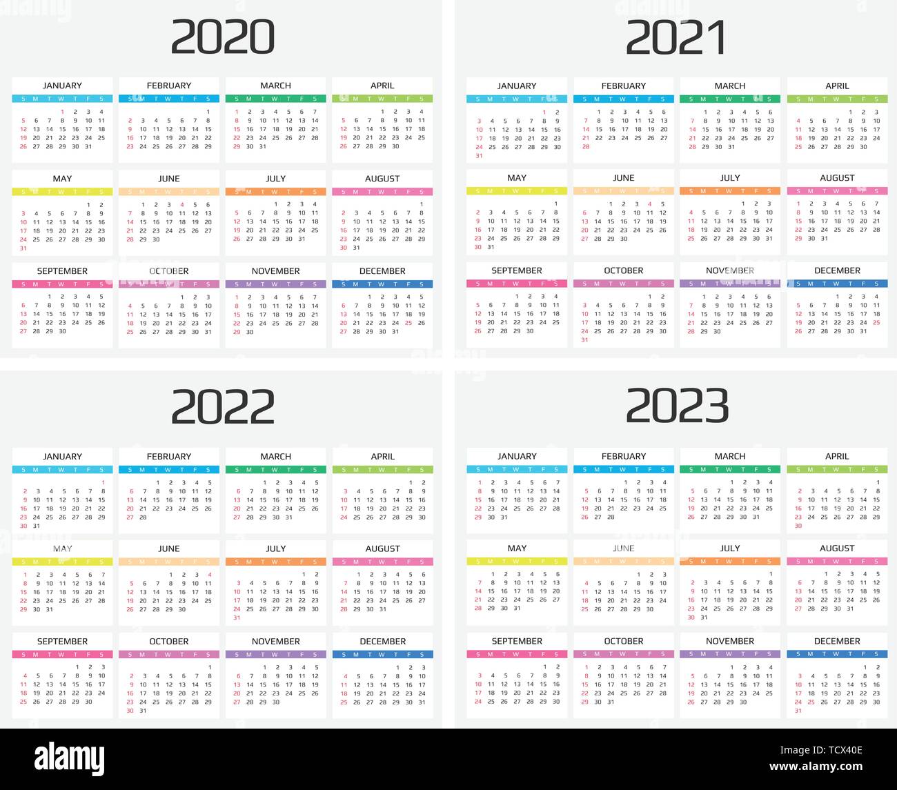 Calendrier Des événements 2023 Calendrier 2020, 2021, 2022, 2023 Modèle. 12 Mois. : Maison De L'événement.  Semaine Commence Le Dimanche Image Vectorielle Stock - Alamy