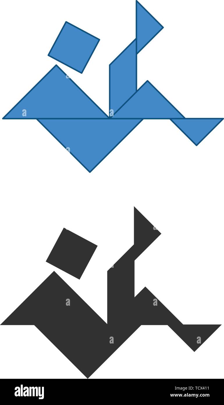 Homme qui tombe Tangram. Dissection traditionnelle chinoise, sept pièces de puzzle carrelage - figures géométriques : triangles, carrés rhombus , parallélogramme. Conseil g Illustration de Vecteur