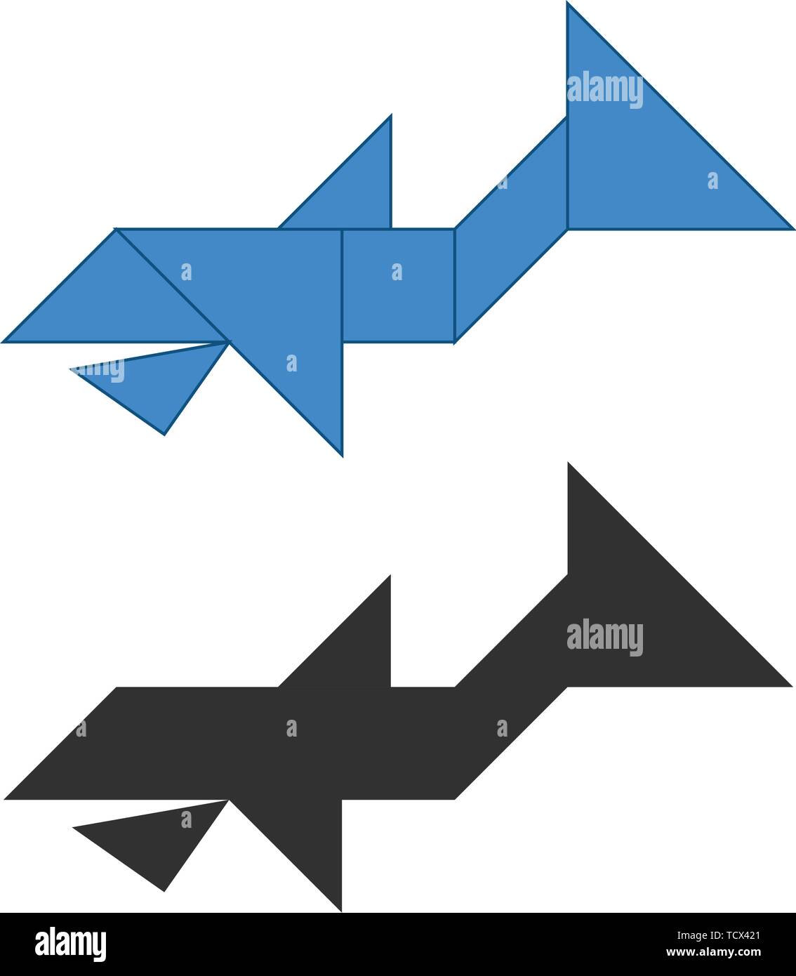 Tangram de baleines. Dissection traditionnelle chinoise, sept pièces de puzzle carrelage - figures géométriques : triangles, carrés rhombus , parallélogramme. Jeu de fo Illustration de Vecteur