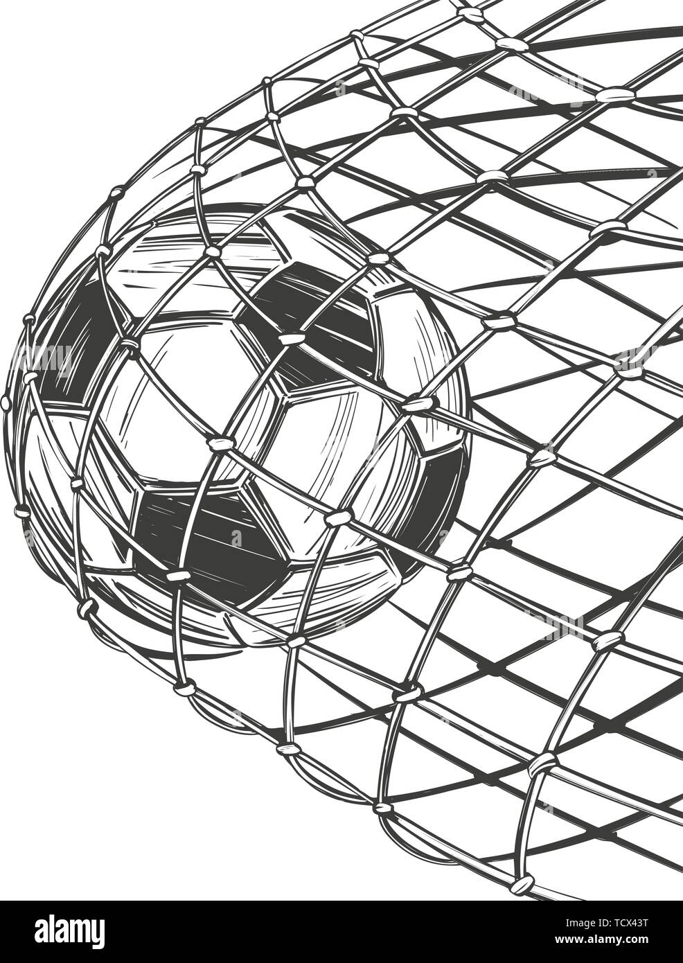 Football, ballon de football, l'objectif est arrivé à la porte, gagner, jeu de sport, signe de l'emblème dessiné à la main, croquis d'illustration vectorielle Illustration de Vecteur