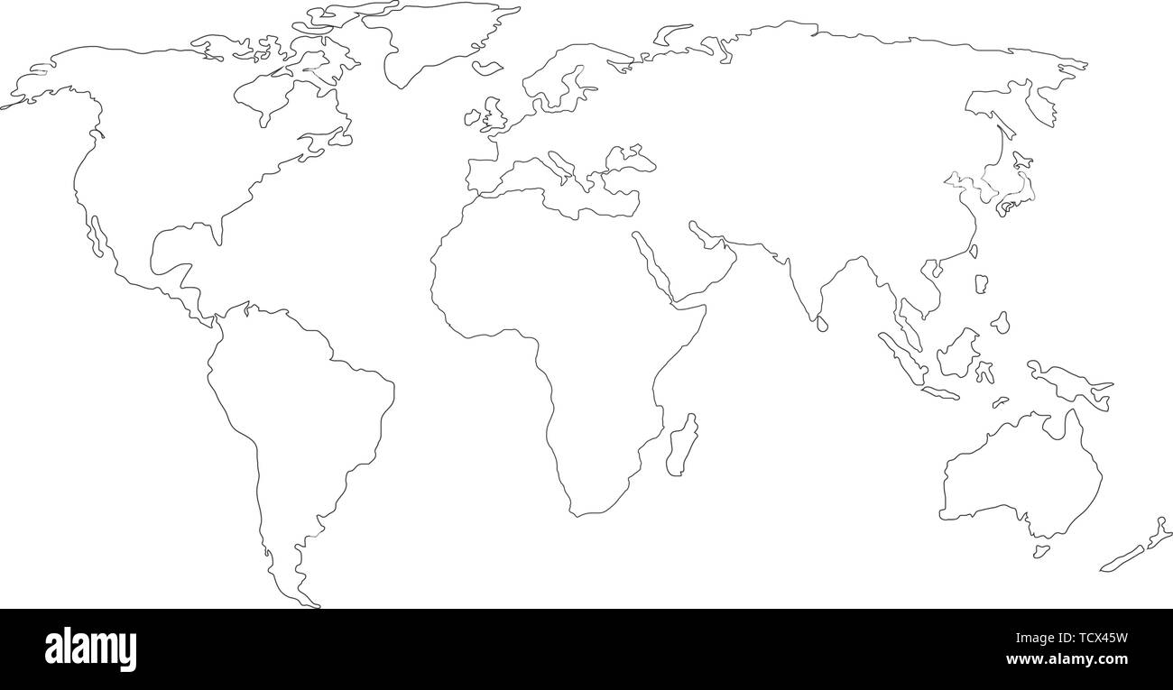 Carte du monde linéaire vectorielle modifiable, avc. vector illustration isolé sur blanc . Illustration de Vecteur