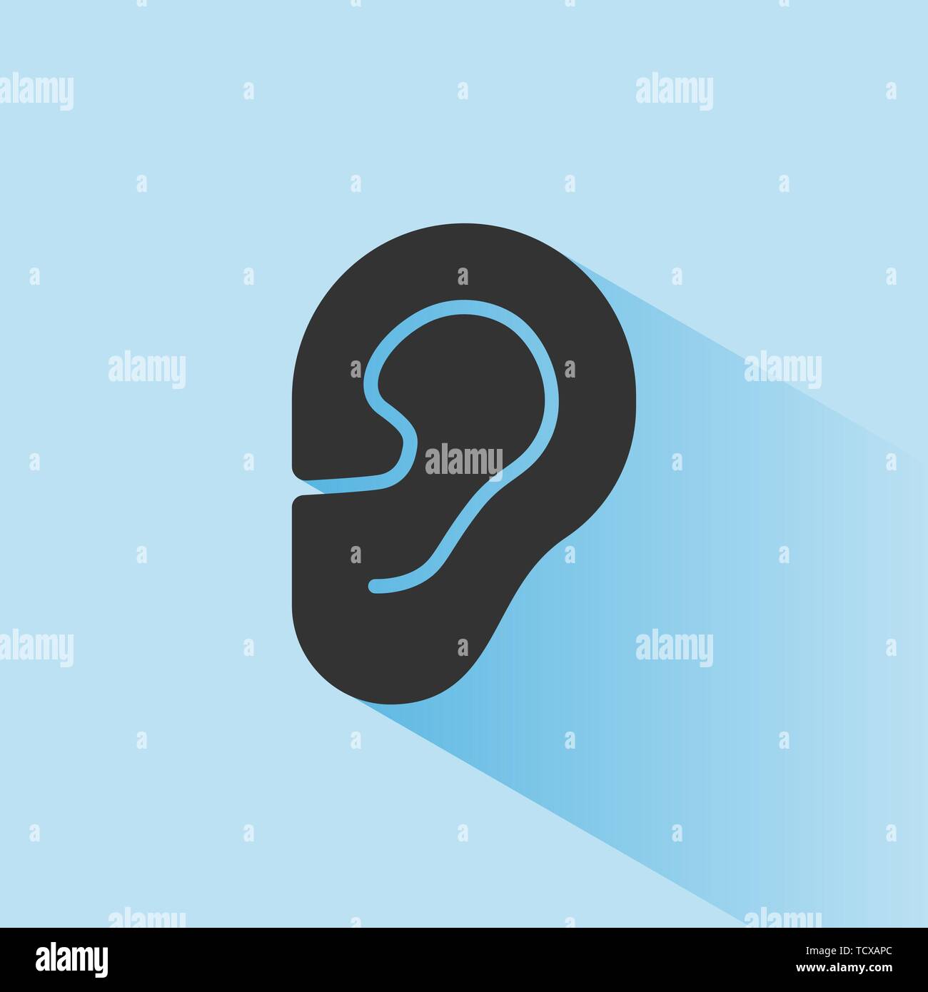 Corps sens entendu. L'icône de l'oreille avec de l'ombre sur fond bleu. Vector illustration Illustration de Vecteur