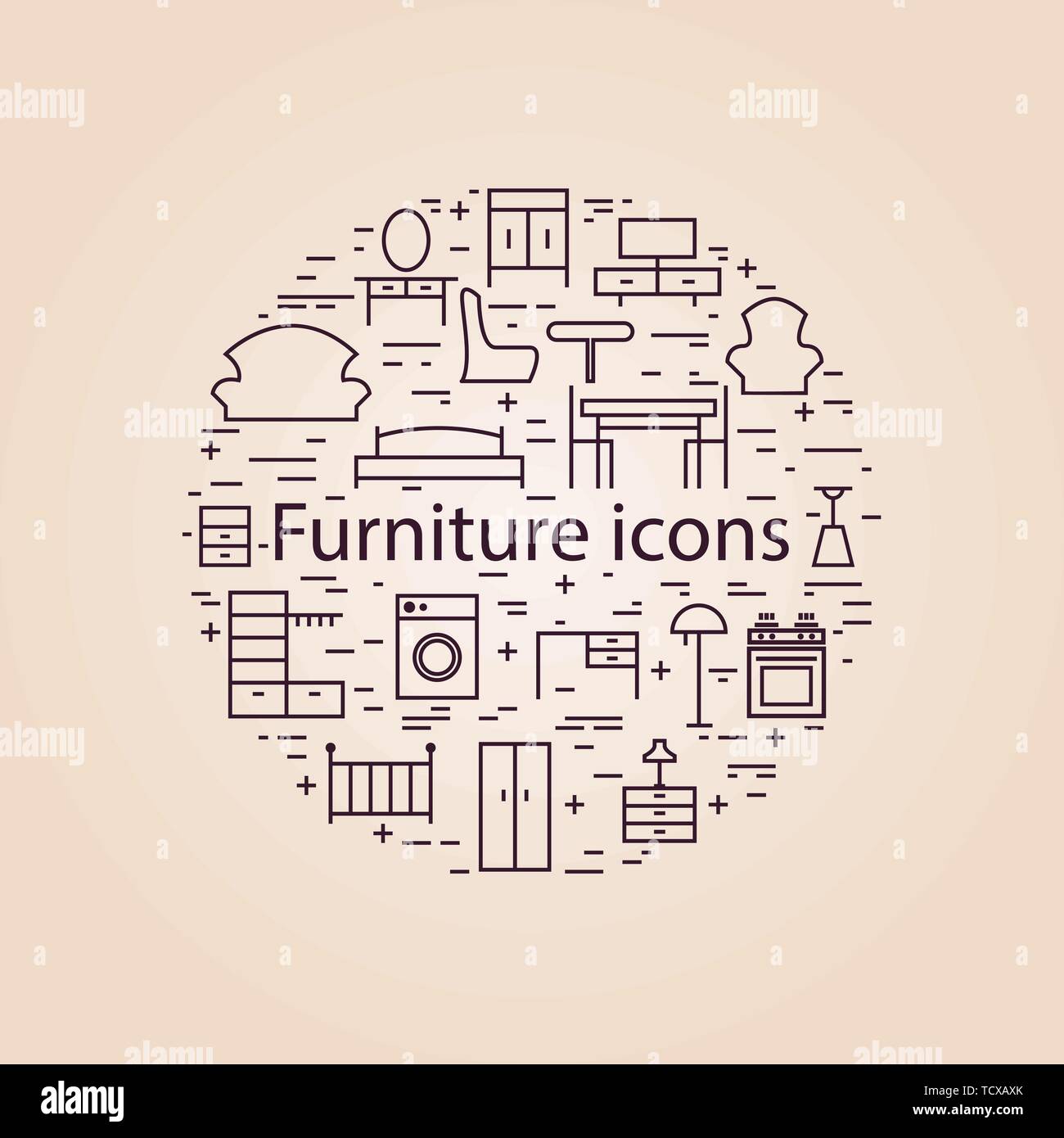 Icônes de meubles. Ligne fine art icons set. Éléments de conception d'illustration vectorielle. Illustration de Vecteur