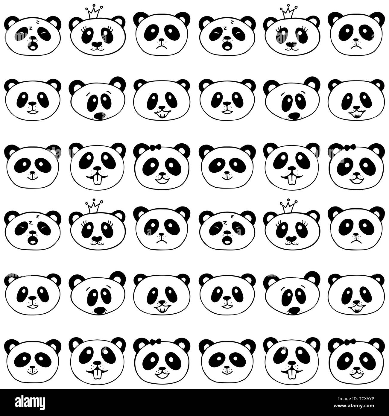 Modèle sans couture avec panda. Panda mignon visage. Caricature transparente papier peint. Vector illustration. Illustration de Vecteur