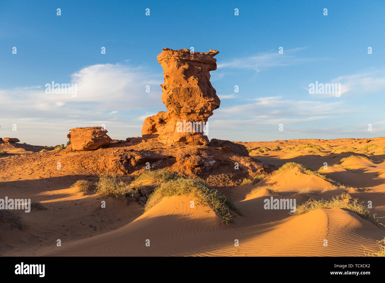 Coucher de soleil dans le Sahara près de Timimoun, dans l'ouest de l'Algérie, l'Afrique du Nord, Afrique Banque D'Images