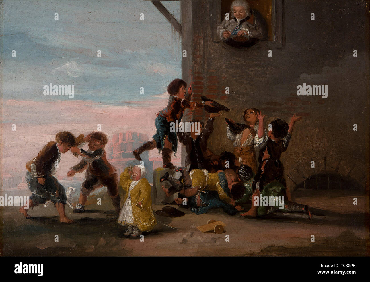 Les enfants luttent pour les châtaignes (Niños por peleándose castañas), 1786. Organisateur : Goya, Francisco de (1746-1828). Banque D'Images